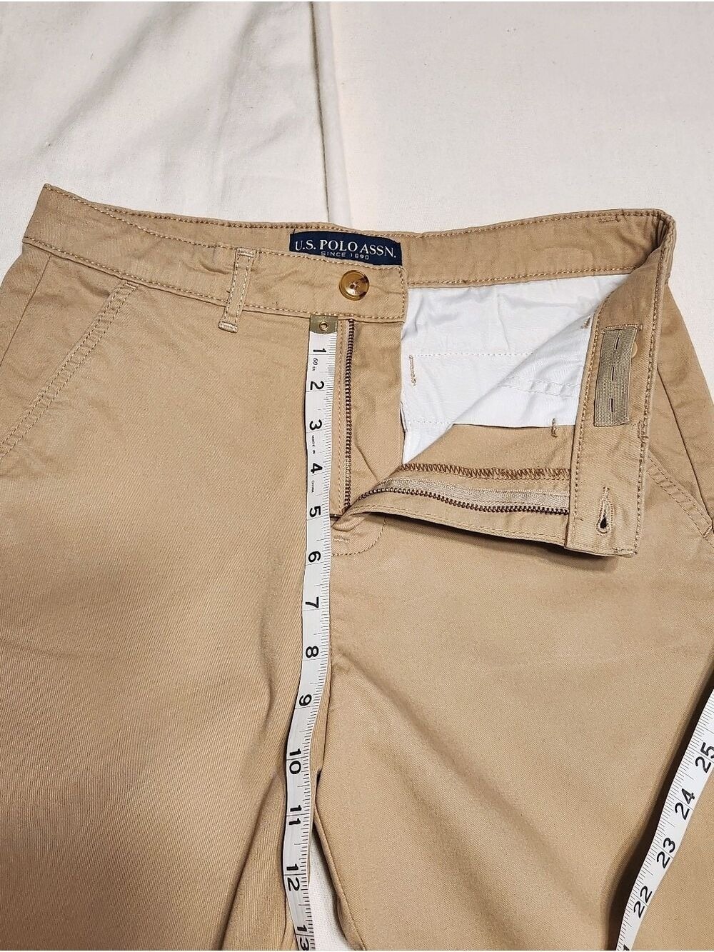 U.S. Polo Assn. Chino Twill Flat Front Fly Zip Khaki Shorts Tan Boy's 18 - Picture 8 of 9